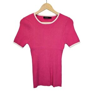 Zesica Pink Preppy Ribbed Stretch Sweater Top Short Sleeve‎ Size Large